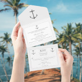 Invitation Tout En Un Mariage d'Ancres nautiques simple | Blanc