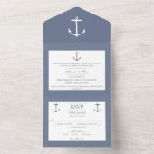 Invitation Tout En Un Mariage d'Ancres nautiques simple | Dusty Blue (À l'intérieur)