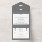 Invitation Tout En Un Mariage d'Ancres nautiques simple | Gris (À l'intérieur)