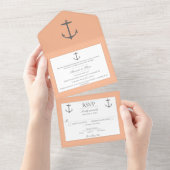 Invitation Tout En Un Mariage d'Ancres nautiques simple | Pêche (Déchirure)