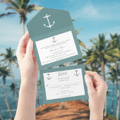 Invitation Tout En Un Mariage d'Ancres nautiques simple | TURQUOISE