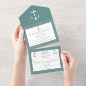 Invitation Tout En Un Mariage d'Ancres nautiques simple | TURQUOISE (Déchirure)