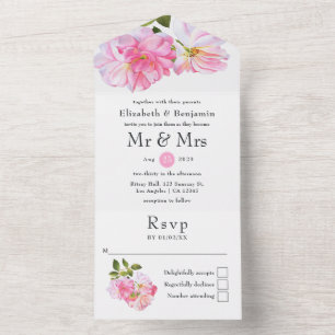 Invitation Tout En Un Mariage dans le jardin rose