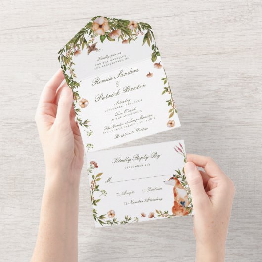 Invitation Tout En Un Mariage dans un jardin forestier boisé (Déchirure)