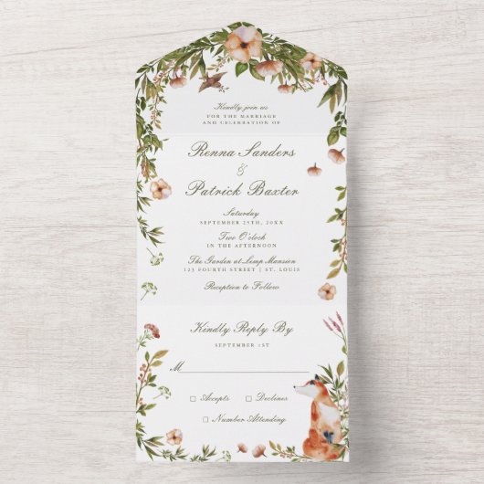 Invitation Tout En Un Mariage dans un jardin forestier boisé (À l'intérieur)
