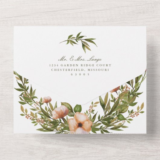 Invitation Tout En Un Mariage dans un jardin forestier boisé (Verso)