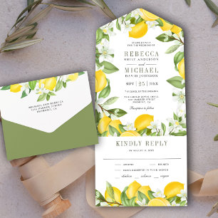 Invitation Tout En Un Mariage dans un verger de citronniers rustique et 