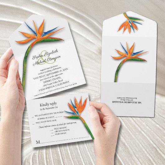 Invitation Tout En Un Mariage d'aquarelle Bird of Paradise