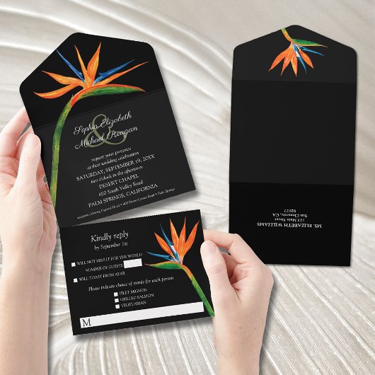 Invitation Tout En Un Mariage d'aquarelle Bird of Paradise