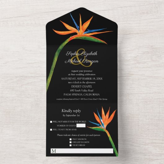 Invitation Tout En Un Mariage d'aquarelle Bird of Paradise (À l'intérieur)