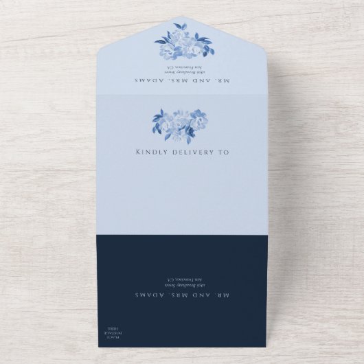 Invitation Tout En Un Mariage d'aquarelle bleu blanc (Dehors)