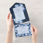 Invitation Tout En Un Mariage d'aquarelle bleu blanc (Déchirure)