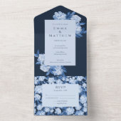 Invitation Tout En Un Mariage d'aquarelle bleu blanc (À l'intérieur)