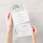 Invitation Tout En Un Mariage d'aquarelle bleu-duché (Déchirure)