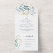 Invitation Tout En Un Mariage d'aquarelle bleu-duché (À l'intérieur)