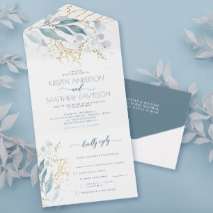 Invitation Tout En Un Mariage d'aquarelle bleu-duché