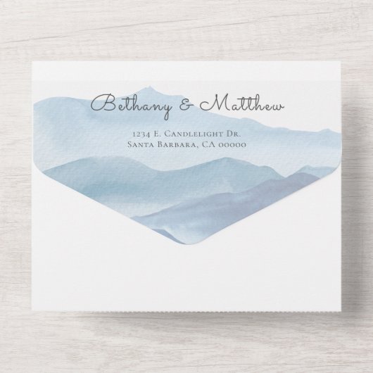 Invitation Tout En Un Mariage d'aquarelle bleu moderne (Verso)