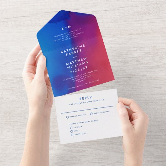 Invitation Tout En Un Mariage d'aquarelle d'art moderne (Déchirure)