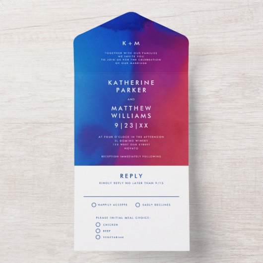 Invitation Tout En Un Mariage d'aquarelle d'art moderne (À l'intérieur)