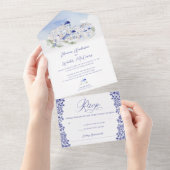 Invitation Tout En Un Mariage d'aquarelle de l'architecture de Santorin  (Déchirure)