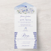 Invitation Tout En Un Mariage d'aquarelle de l'architecture de Santorin  (À l'intérieur)