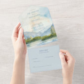 Invitation Tout En Un Mariage d'aquarelle de Mountain Lake (Déchirure)