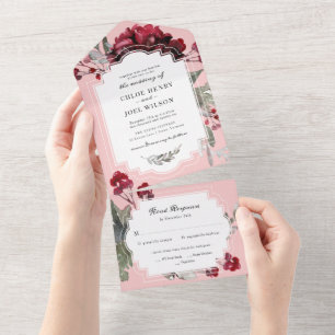 Invitation Tout En Un Mariage d'aquarelle de Noël Floral Greenery
