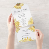 Invitation Tout En Un Mariage d'aquarelle des tournesols rayés jaunes (Déchirure)