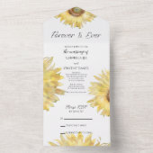 Invitation Tout En Un Mariage d'aquarelle des tournesols rayés jaunes (À l'intérieur)