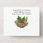 Invitation Tout En Un Mariage d'aquarelle d'hiver du pin vert (Verso)