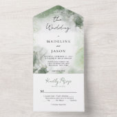 Invitation Tout En Un Mariage d'aquarelle doré Sage Green (À l'intérieur)