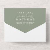 Invitation Tout En Un Mariage d'aquarelle doré Sage Green (Verso)
