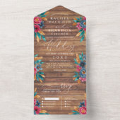 Invitation Tout En Un Mariage d'aquarelle en bois rustique (À l'intérieur)