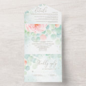 Invitation Tout En Un Mariage d'aquarelle Eucalyptus Peony (À l'intérieur)