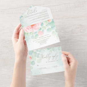 Invitation Tout En Un Mariage d'aquarelle Eucalyptus Peony
