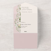 Invitation Tout En Un Mariage d'aquarelle fleurie rose duveteuse (Dehors)