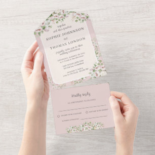 Invitation Tout En Un Mariage d'aquarelle fleurie rose duveteuse