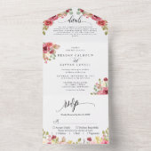 Invitation Tout En Un Mariage d'aquarelle florale de Merlot rouge (À l'intérieur)