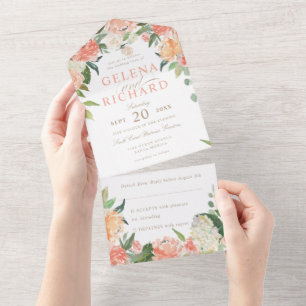 Invitation Tout En Un Mariage d'aquarelle florale de printemps de Peach