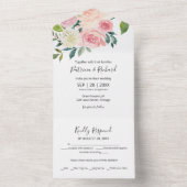 Invitation Tout En Un Mariage d'aquarelle florale rose pâle (À l'intérieur)