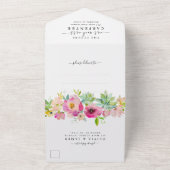Invitation Tout En Un Mariage d'aquarelle florale rose-rose moderne (Dehors)