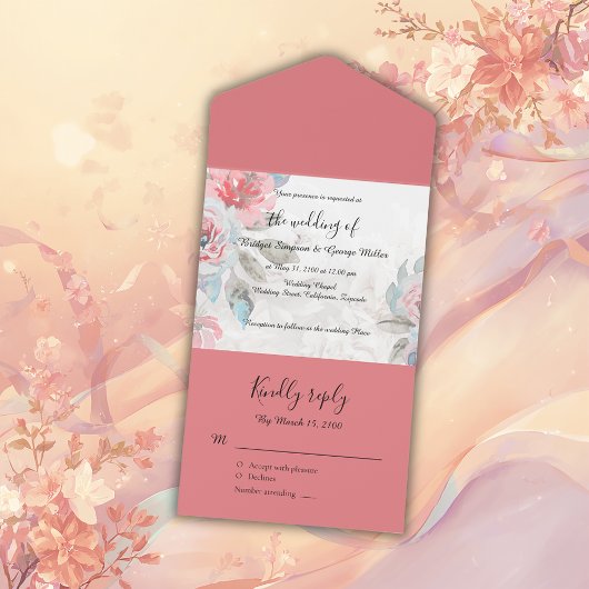 Invitation Tout En Un Mariage d'aquarelle florale tout en un