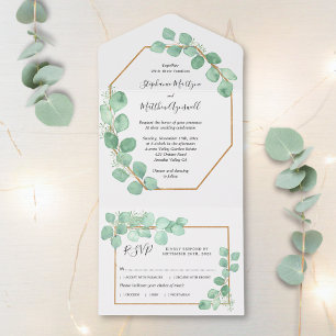 Invitation Tout En Un Mariage d'aquarelle géométrique Eucalyptus Feuille