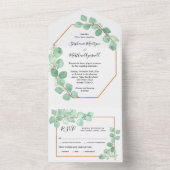 Invitation Tout En Un Mariage d'aquarelle géométrique Eucalyptus Feuille (À l'intérieur)
