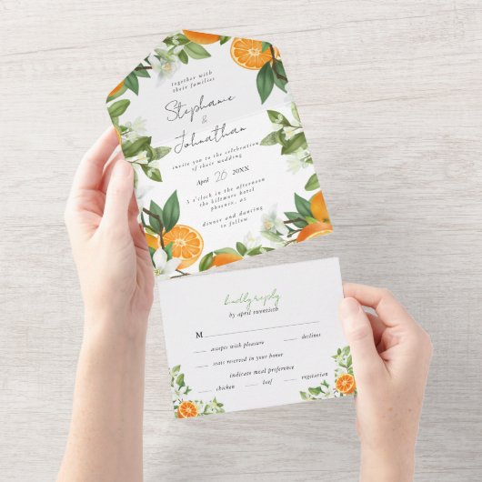 Invitation Tout En Un Mariage d'aquarelle mandarin orange (Déchirure)