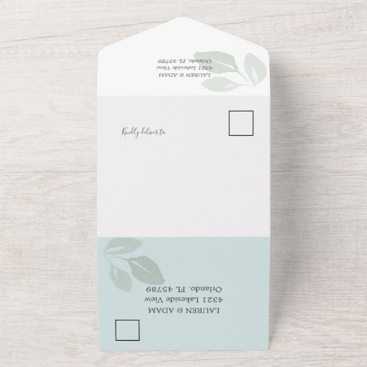 Invitation Tout En Un Mariage d'aquarelle moderne Sage Green Foliing (Dehors)