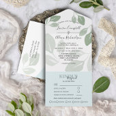 Invitation Tout En Un Mariage d'aquarelle moderne Sage Green Foliing