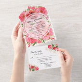 Invitation Tout En Un Mariage d'aquarelle Pink Peonies (Déchirure)