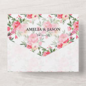 Invitation Tout En Un Mariage d'aquarelle Pink Peonies (Verso)
