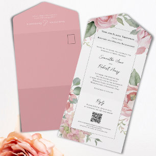 Invitation Tout En Un Mariage d'aquarelle rose